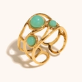 Anello aperto vintage a maglia dorata 18K con tre pietre preziose verdi da donna - Anello Aperto Gemma Verde-Verde Chiaro