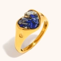 Bague cœur en acier inoxydable plaqué or 18 carats avec pierres naturelles de lapis-lazuli - US 6 / Or Bleu