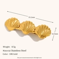 Detalle de dimensiones y horquilla de concha de mar en acero dorado de 18K - Estilo Combinado de Vieiras - Dorado
