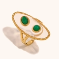 Anello regolabile in oro 18 carati con pietre verdi e dettaglio ovale a stella - Gemma Verde Trasparente in Acrilico