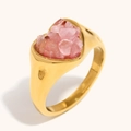 Bague cœur plaquée or 18 carats ornée d'incrustations de quartz rose naturel - US 7 / Or Rose