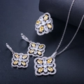 Elegante zilveren sieradenset met gele en witte AAA zirkonia edelstenen - Goudgeel (Maat 6)