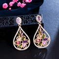 Champagne gold teardrop earrings with multi-color AAA cubic zirconia in floral design - Champagne Gold