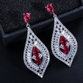 Pendientes de plata S925 con circonitas rojas en gota y pavé de circonitas cúbicas AAA - Rojo
