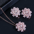 Sparkling zircon flower jewelry set including necklace and earrings in rose gold finish - Rose Gold Snowflake Necklace Earring Set