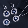 Elegante 925 zilveren sieradenset met blauwe AAA zirkoon sneeuwvlok ketting en oorbellen - Maat 6 / Blauw