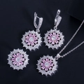 Sprankelende roze zirkoon bruidssieraden set met zonnebloem ketting oorbellen en ring - Maat 6 / Roze