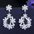 Sparkling S925 silver floral cluster earrings with brilliant white cubic zirconia stones - White