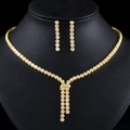 Sparkling zircon necklace and earring bridal jewelry set on a black neck model - Necklace and Earring Set