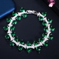 Elegant emerald green zircon bracelet in silver finish with pavé stones and secure clasp - Green