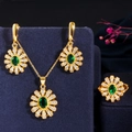Prachtige bruidssieradenset met groene zirkoon bloemoorbellen en een hanger aan een ketting - Goud Groen (Maat 6)
