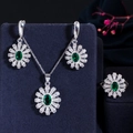 Bruidssieradenset met smaragdgroene zirkonia en zilverkleurig bloemendesign voor vrouwen - Platina Groen (Maat 6)