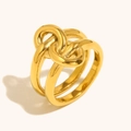 Minimalist double-layered knotted ring in polished 18K gold-plated stainless steel finish - US 6 / Gold