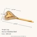 Fermaglio per capelli a cuore in acciaio dorato 18K con strass bianchi su sfondo beige - Fermaglio per capelli con strass a cuore 3D - Oro