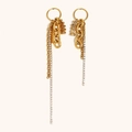 Pendientes asimétricos chapados en oro de 18K de acero inoxidable con circón y borlas - Pendientes de Borla de Circonita - Oro