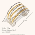 Wide multi-layer hollow open cuff bracelet in silver and 18K gold-plated stainless steel - Multi-layer Lines Bangle - Two-tone
