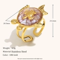 18K vergoldeter Edelstahlring mit Seestern-Schildkröten-Motiv und lila Steinen - Purpurner Stein Schildkröte Fisch Stil / Offen Verstelbar