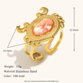 Goldener Krabbenring aus Edelstahl mit rosa Muscheleinlage und 18K Vergoldung - Rosa Krabben-Stil / Offen Verstelbar
