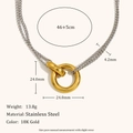 Collier double chaîne bicolore avec pendentif anneaux imbriqués plaqué or 18 carats - Style Maillon Cubain avec Double Anneau Entrelacé (N3551_Double) / Bicolore Or et Argent