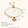 18K gold plated stainless steel adjustable pearl bracelet with shell pendant for women - Rhinestone Shell Gold Style (B0714_Gold)