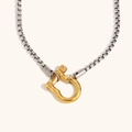 Collier chaîne box bicolore en acier inoxydable avec pendentif manille dorée en U - Chaîne Argentée-Fermoir Doré