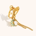 Anello in acciaio inossidabile placcato oro 18K con ciondoli ape, margherita e nappe perla - Anello Aperto con Nappina Ape e Margherita / Oro Verde