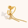 Anello in acciaio placcato oro 18K con ape, ciondolo a margherita e nappe di perle - Anello Aperto con Nappina Ape e Margherita / Oro Bianco