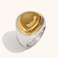 Anello asimmetrico bicolore minimalista in oro con forma ovale irregolare organica - US 7 / Forma a disco / Due colori