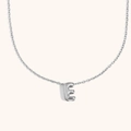 Minimalist silver 3D bubble letter E pendant necklace with polished stainless steel chain - Letter E / Steel