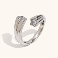 Anillo abierto minimalista de acero inoxidable con dos circonitas en forma de estrella plata - Anillo Abierto Estrella Estrás / Color acero