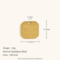 Detailed view of 18K gold plated stainless steel square pendant with engraved text - Love and Flower Engraved Style / English Text Square Plate - Gold