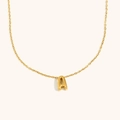 Polished 18K gold plated stainless steel necklace featuring a bold hollow letter A pendant - Letter A / Gold