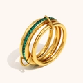 Anello vintage francese placcato oro 18K a tre strati con zirconi verde smeraldo - US 6 / Set di anelli a tre strati / Oro-Zircone Verde