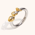 Anillo minimalista de acero inoxidable con cuentas de oro de 18K y borlas circulares - US 6 / Anillo de Borla de Perla Redonda / Dos colores