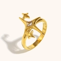 Anello in acciaio inossidabile placcato oro 18K con zircone quadrato al centro - US 6 / Anello Zirconia Stella-Oro