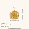 Square 18K gold-plated stainless steel pendant with embossed fern leaf on hammered texture - Wing Leaf Style / Wings - Gold