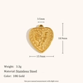 18K gold plated stainless steel heart pendant with rose relief and 18.9mm dimensions - Heart Rose Relief Style / Heart Rose Pendant - Gold