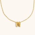 18K gold plated stainless steel necklace with 3D puffy balloon initial M pendant - M / Gold