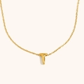 Polished 18K gold plated stainless steel hollow letter T pendant on a fine cable chain - Letter T / Gold