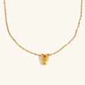 Minimalist 18K gold plated stainless steel necklace featuring a hollow letter V pendant - Letter V / Gold