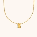 Bubble style letter X pendant necklace in 18K gold plated stainless steel finish - Letter X / Gold