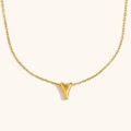 Polished 18K gold plated stainless steel necklace featuring a 3D hollow letter Y pendant - Letter Y / Gold