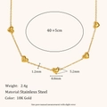 Collar de corazones en acero inoxidable chapado en oro 18K con cadena de 40+5cm - Cadena en O Corazón / Dorado