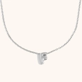 Silver hollow letter F pendant necklace in stainless steel with minimalist O-chain - Letter F / Steel
