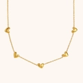 18K gold plated stainless steel O-chain necklace featuring five solid heart pendants - Gold
