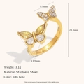 Makroaufnahme des 18K vergoldeten Edelstahl-Doppel-Schmetterlingsrings mit Maßangaben - Doppel Schmetterling Offener Ring (Gold)