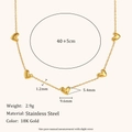 Collar de acero inoxidable chapado en oro de 18K con cinco colgantes de corazón - Cadena O de Corazón Inclinado / Dorado