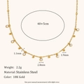 Collar de acero inoxidable chapado en oro de 18K con colgantes de circón y pequeñas cuentas - Cadena de Cuentas Zirconia Gota de Agua Blanca / Dorado