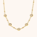 Minimalist 18K gold plated stainless steel necklace with five round cubic zirconia stones - Gold
