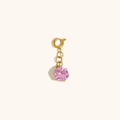 Ciondolo placcato oro 18K con chiusura a molla e grande gemma rosa taglio rotondo - Stile Strass Tondo Rosa (N2662-4)